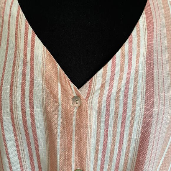 Como Vintage Linen Blend Button Down Tie Front Top Stripes XXL Casual Summer - Picture 5 of 8